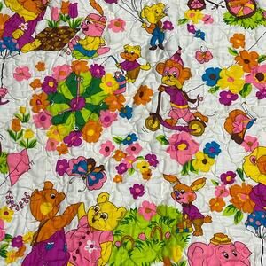60s Flower Power Cute Animals and Bright Flowers, Baby Quilt, Baby Blanket, Crib